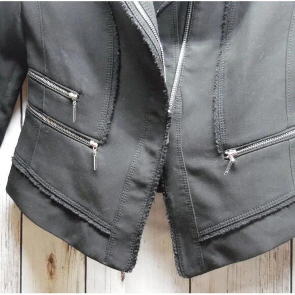White House Black Market Womens Black Zipper Detail Moto‎ Jacket Size 00